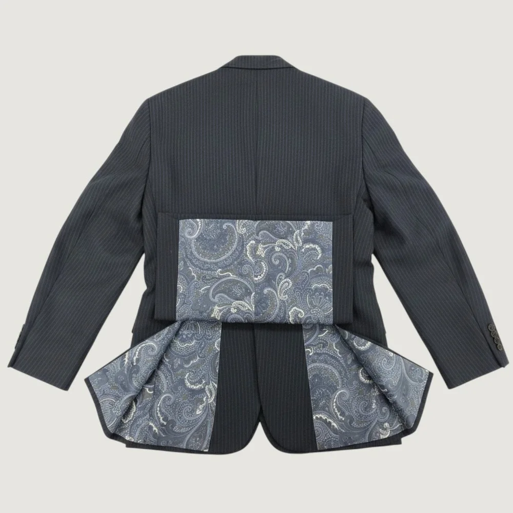 Joseph Abboud JOE Mens Navy Blue Pinstripe Custom Made Paisley Lined Blazer 42R